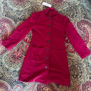 J. Mendel Paris Deep Red Peacoat for Women, 2 pockets, buttons, collar